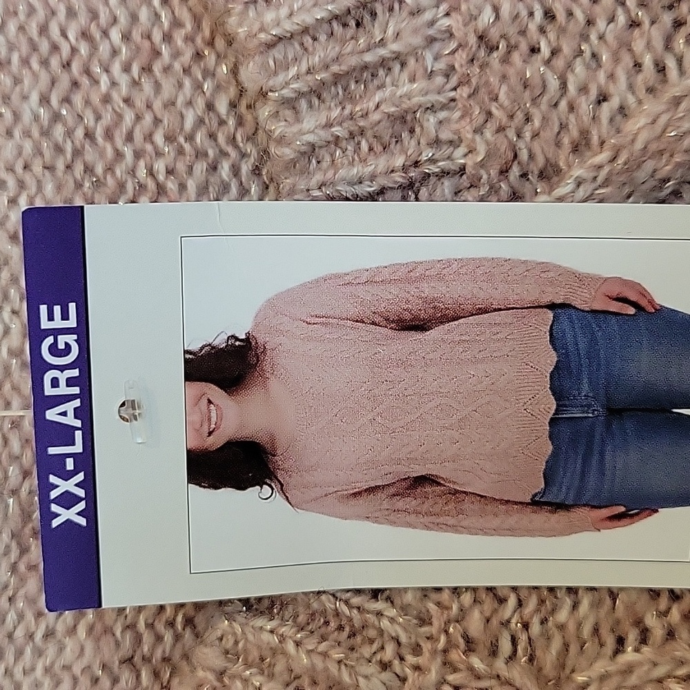Lucky Brand Longsleeve Cableknit Sweater In Pink/Gold Threads XXL NWT - Picture 7 of 9